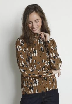 Cream Femme DIBA TURTLENECK T Shirt à Manches Longues Brown Animal Camo