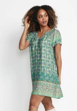 Cream KIM FIT Robe De Jour Ethnic Ikat Green