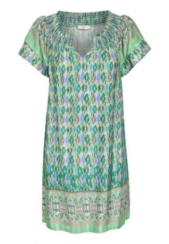 Cream KIM FIT Robe De Jour Ethnic Ikat Green -Cream Soldes Boutique 2652911e857542c491b5eea1f6cca444