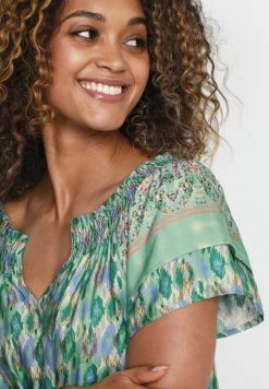 Cream KIM FIT Robe De Jour Ethnic Ikat Green -Cream Soldes Boutique 2b092b8440a543dcb6d7ea66a2101957