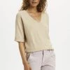 Cream SILLAR T Shirt Imprimé Sesame Melange Femme