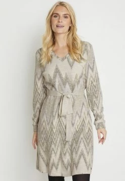 Cream Robe Pull Sage Grenn Zig Zag Stripe Femme