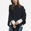 Cream PONCHO Cape Royal Navy Blue Femme