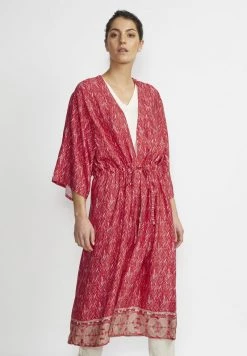 Cream Gilet Red Geometric Zigzag Femme