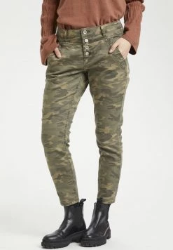 Cream Femme 7/8 Jean Slim Sea Green Printed Camouflage