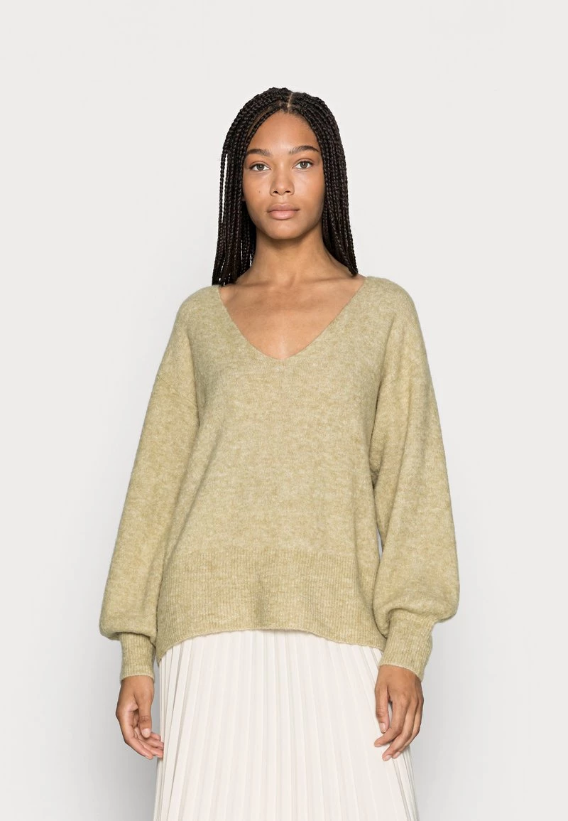 Cream Femme MERLE V NECK Pullover Sage Green Melange 1 Cream Femme MERLE V NECK Pullover Sage Green Melange