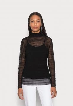 Cream BUBBLE TURTLENECK T Shirt à Manches Longues Pitch Black Femme