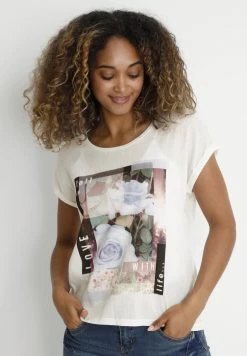 Cream T Shirt Imprimé Snow White Blue Rose