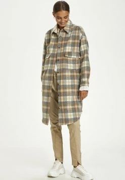 Cream Manteau Classique Feather Gray Check Femme