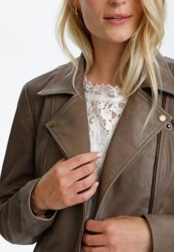 Cream Femme Veste En Cuir Pine Bark -Cream Soldes Boutique d6fabbfe43ad48d38aeab6edad05d2c6