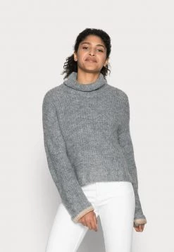 Cream MIRANDA CROPED Pullover Grey Melange