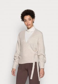 Cream KIARA WRAP BLOUSE Gilet Oat Melange